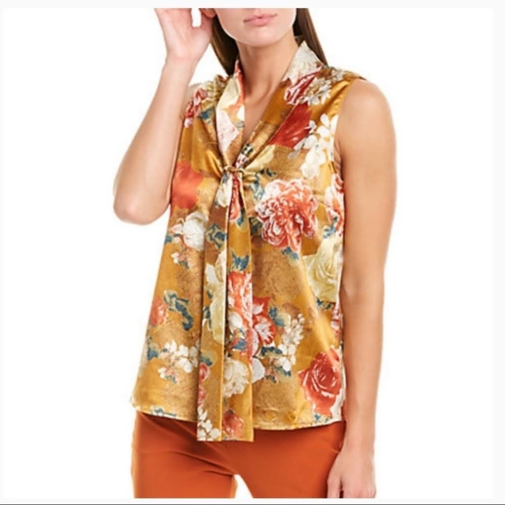 Tahari Floral Print Sleeveless Blouse in Graphic Peony - Picture 9 of 9